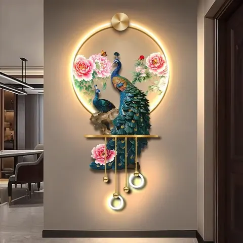 孔雀 单幅 装饰画 现代简约 客厅背景墙挂画 LED带灯画