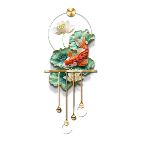 锦鲤 单幅 装饰画 新中式 客厅背景墙挂画 LED带灯画