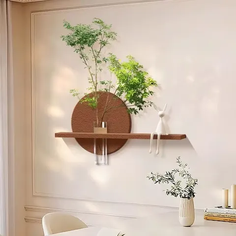 Chinese Style Hydroponic Plants Entrance Hall Art Decor Painting Retro Oval Shape Sandstone Mural Painting