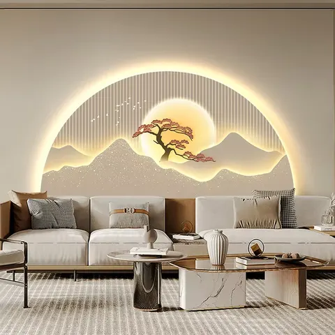 Chinese Style Mountain and Water Tea Room Art Home Decor Paintings Minimalist Sofa Background Wall LED Paining