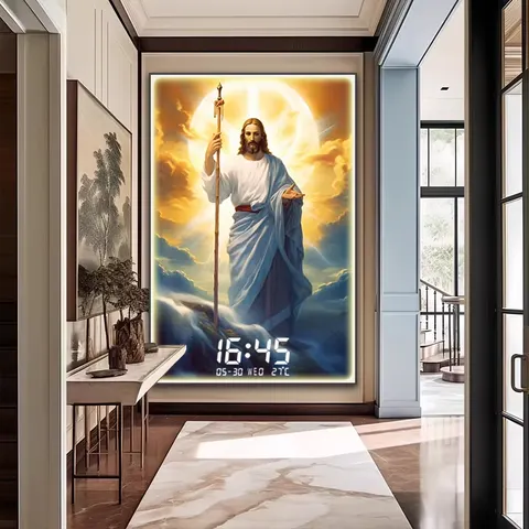 Christianity Jesus Art Home Decor Painting Living Room Background Wall Crystal Porcelain LED Paintings