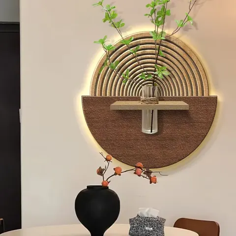 Circle Three-dimensional Double-layer Sandstone LED Decorative Painting Corridor Background Wall Art Home Decor Painting