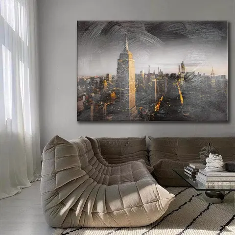 City Night Scenery Artistic Home Decorative Painting Half-hand-drawn Sofa Background Wall and Wall Mural