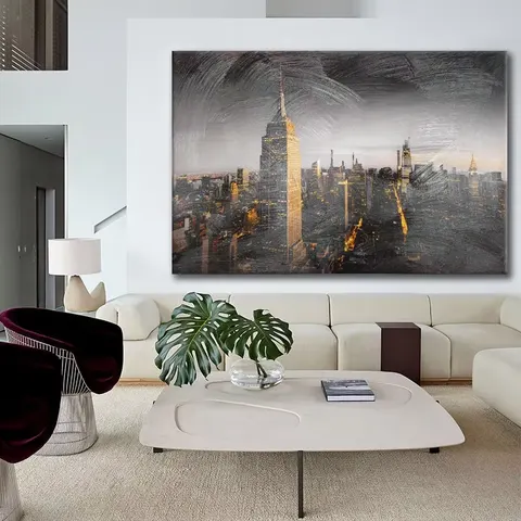 City Night Scenery Artistic Home Decorative Painting Half-hand-drawn Sofa Background Wall and Wall Mural