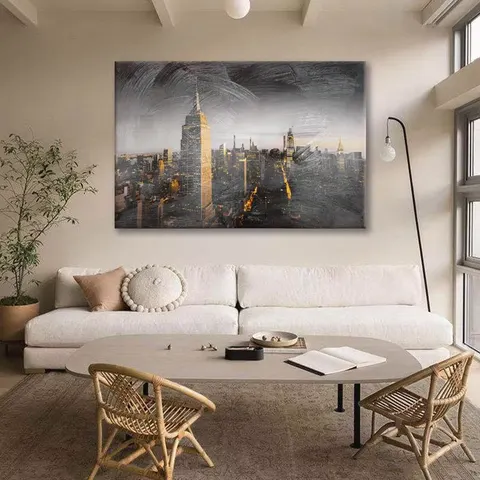 City Night Scenery Artistic Home Decorative Painting Half-hand-drawn Sofa Background Wall and Wall Mural