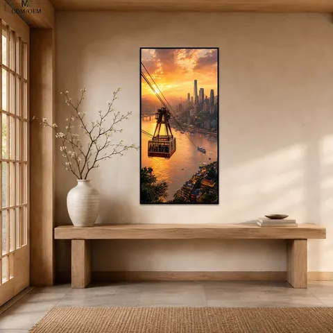 Cityscape Wall Art Sunset Landscape Canvas Urban Skyline Decor Vertical Entryway Art Home Decorative Painting Scenic Wall Decor