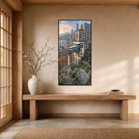 Cityscape Wall Art Sunset Landscape Canvas Urban Skyline Decor Vertical Entryway Art Home Decorative Painting Scenic Wall Decor
