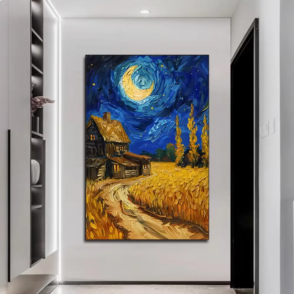 日月星辰 单幅 装饰画 现代简约 客厅背景墙挂画 手绘油画