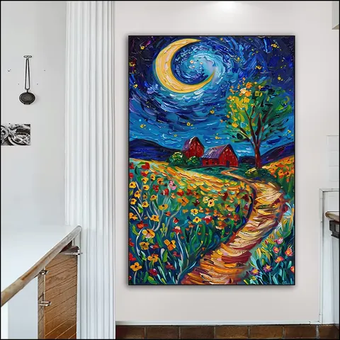 日月星辰 单幅 装饰画 现代简约 客厅背景墙挂画 手绘油画