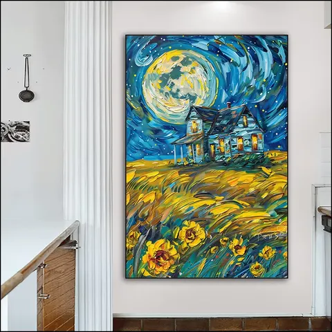 日月星辰 单幅 装饰画 现代简约 客厅背景墙挂画 手绘油画