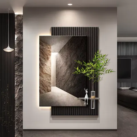Corridor Background Wall Sandstone Fabric Glowed LED Painting Luxury Hydroponic Plants Entrance Hall Art Home Decor Painting