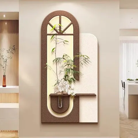 Corridor Background Wall Three-dimensional Sandstone Decorative Painting Hydroponics Green Plants LED Decor Painting