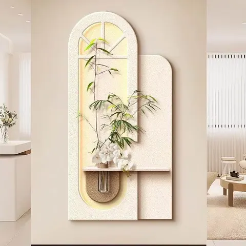 Corridor Background Wall Three-dimensional Sandstone Decorative Painting Hydroponics Green Plants LED Decor Painting