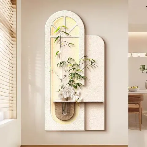Corridor Background Wall Three-dimensional Sandstone Decorative Painting Hydroponics Green Plants LED Decor Painting