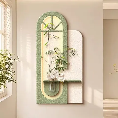 Corridor Background Wall Three-dimensional Sandstone Decorative Painting Hydroponics Green Plants LED Decor Painting