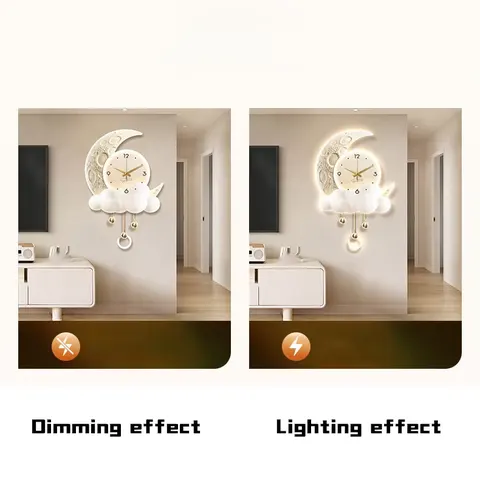 Cream Style Background Wall Decor Painting With a Clock Creativity Moon Restaurant Mural Painting