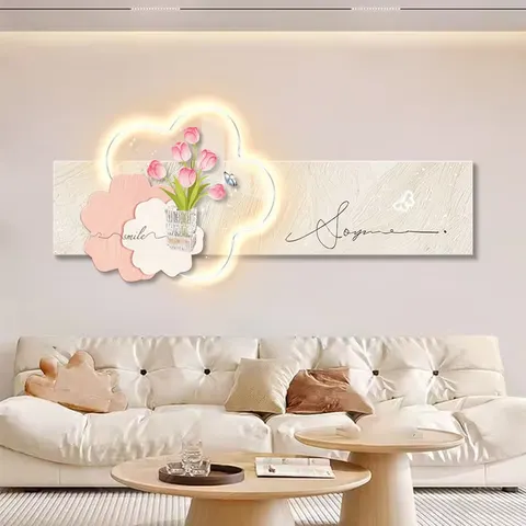 Cream Style High-grade Bedside Decoration Painting Crystal Porcelain Painting Wall Art LED Light Painting Home Decoration