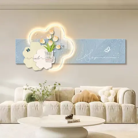 Cream Style High-grade Bedside Decoration Painting Crystal Porcelain Painting Wall Art LED Light Painting Home Decoration