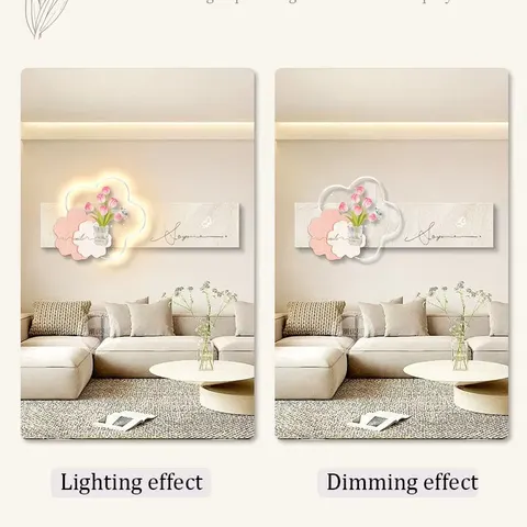Cream Style High-grade Bedside Decoration Painting Crystal Porcelain Painting Wall Art LED Light Painting Home Decoration