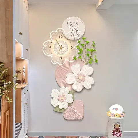 Cream Style Vestibule Wall Art Home Decor Painting Living Room Corridor Green Plant Acrylic LED Painting