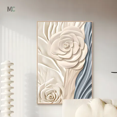 Cream Texture Living Room Abstract Flower Wall Art Home Decor Painting Sofa Background Wall Floor Crystal Porcelain Painting