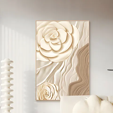 Cream Texture Living Room Abstract Flower Wall Art Home Decor Painting Sofa Background Wall Floor Crystal Porcelain Painting