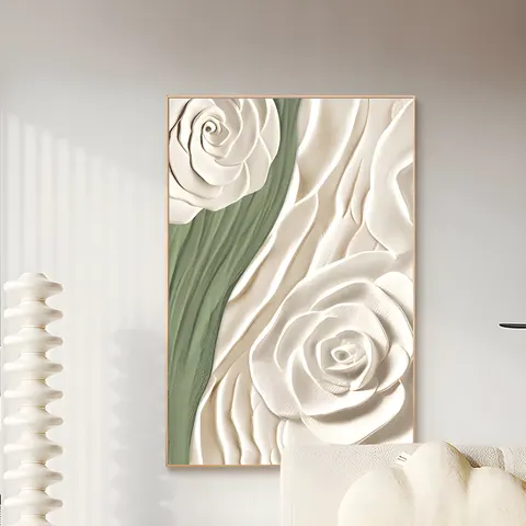 Cream Texture Living Room Abstract Flower Wall Art Home Decor Painting Sofa Background Wall Floor Crystal Porcelain Painting