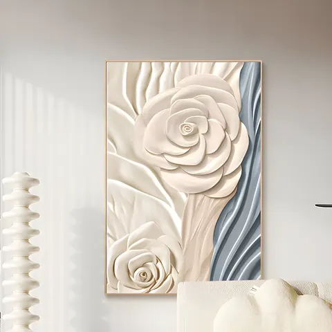 Cream Texture Living Room Abstract Flower Wall Art Home Decor Painting Sofa Background Wall Floor Crystal Porcelain Painting