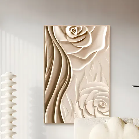 Cream Texture Living Room Abstract Flower Wall Art Home Decor Painting Sofa Background Wall Floor Crystal Porcelain Painting