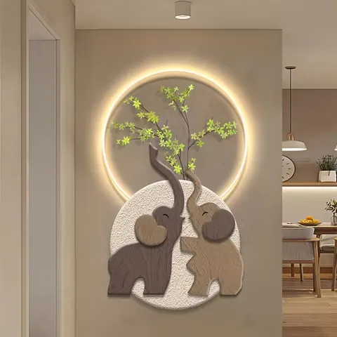 Cream Wind Big Elephant Living Room Acrylic LED Painting Entry Door Sofa Background Wall Art Home Decor Painting