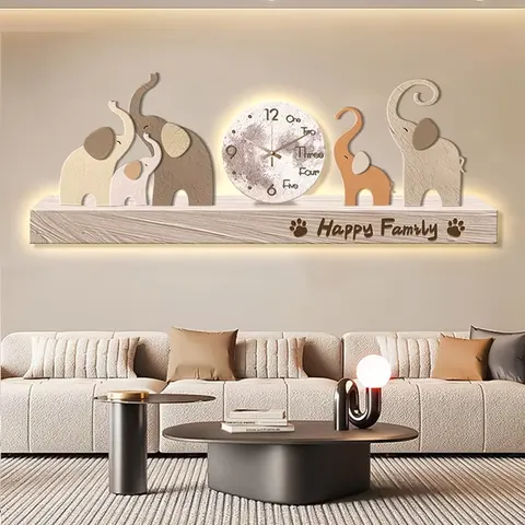 Cream Wind Elephant Elk Home Decor Paintings Living Room Wall Clock Hanging Painting Sofa Background Wall Led Painting
