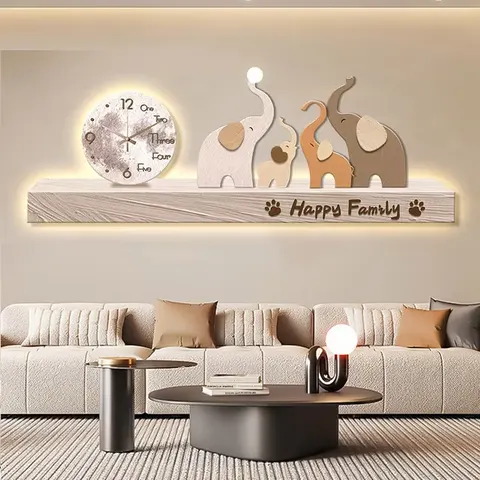 Cream Wind Elephant Elk Home Decor Paintings Living Room Wall Clock Hanging Painting Sofa Background Wall Led Painting