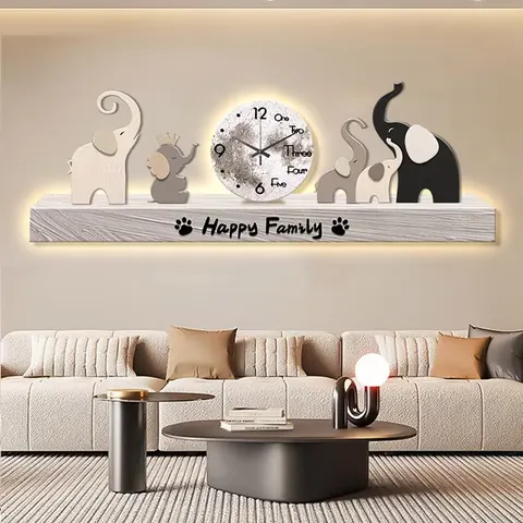 Cream Wind Elephant Elk Home Decor Paintings Living Room Wall Clock Hanging Painting Sofa Background Wall Led Painting