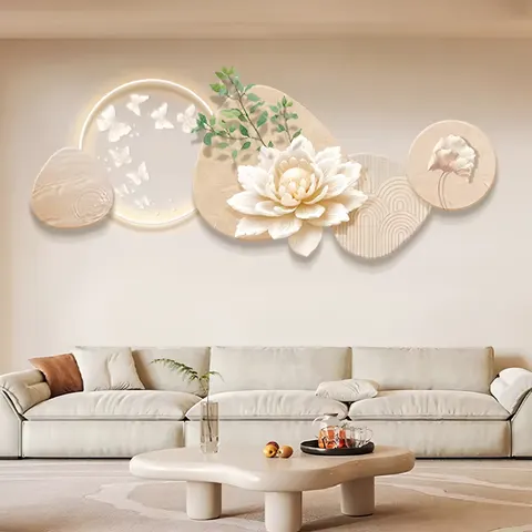 植物 单幅 装饰画 奶油风 客厅背景墙挂画 LED带灯画