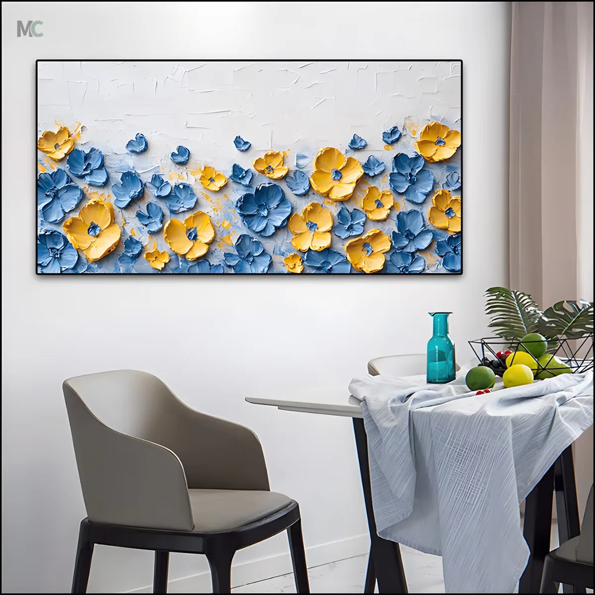 Cream Wind Living Room TV Background Wall Flower Painting Bedroom Bed Hand-painted Frame Aluminum Alloy Decorative Painting