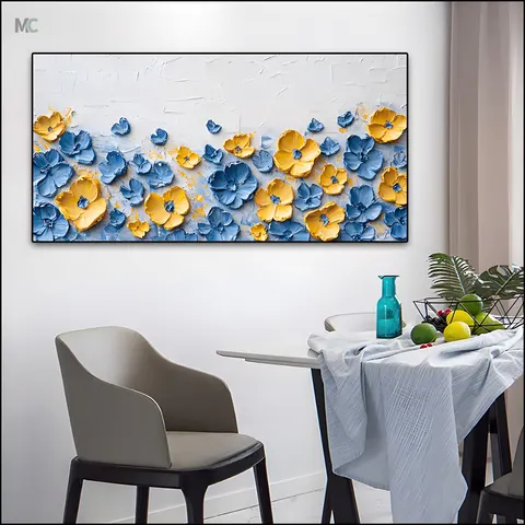 Cream Wind Living Room TV Background Wall Flower Painting Bedroom Bed Hand-painted Frame Aluminum Alloy Decorative Painting