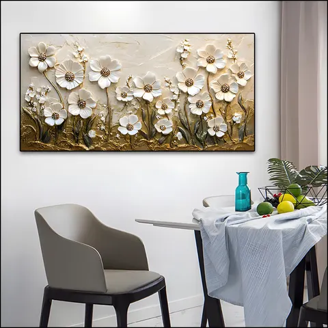 Cream Wind Living Room TV Background Wall Flower Painting Bedroom Bed Hand-painted Frame Aluminum Alloy Decorative Painting