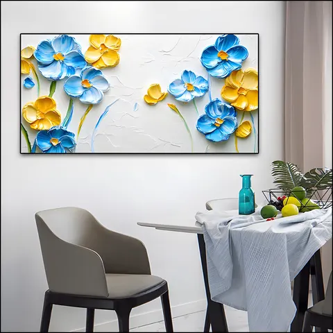 Cream Wind Living Room TV Background Wall Flower Painting Bedroom Bed Hand-painted Frame Aluminum Alloy Decorative Painting