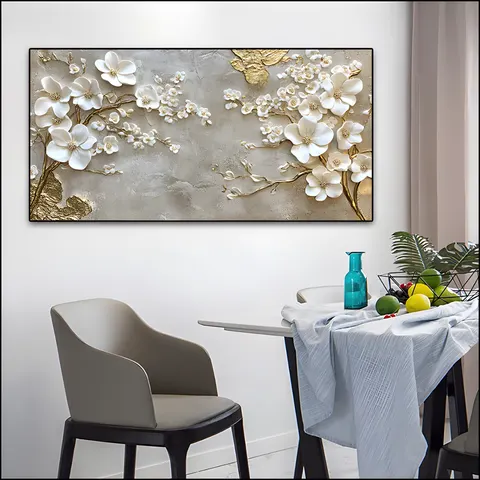 Cream Wind Living Room TV Background Wall Flower Painting Bedroom Bed Hand-painted Frame Aluminum Alloy Decorative Painting