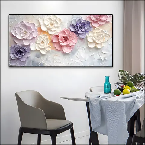 Cream Wind Living Room TV Background Wall Flower Painting Bedroom Bed Hand-painted Frame Aluminum Alloy Decorative Painting
