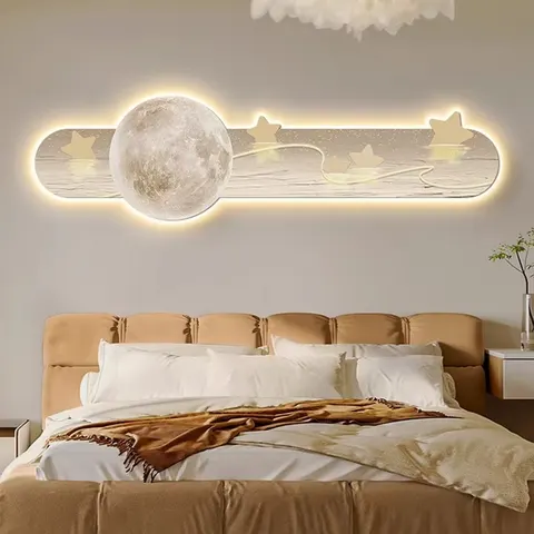 Cream Wind Moon Living Room Decor Painting Crystal Porcelain Painting Wall Art LED Light Painting Wall Art Home Decor
