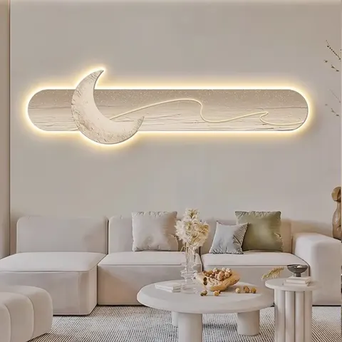 Cream Wind Moon Living Room Decor Painting Crystal Porcelain Painting Wall Art LED Light Painting Wall Art Home Decor