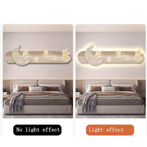 Cream Wind Moon Living Room Decor Painting Crystal Porcelain Painting Wall Art LED Light Painting Wall Art Home Decor