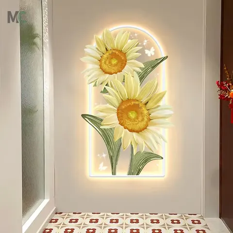 Cream Wind Porch Decorative Painting Abstract Art Flower Painting Sofa Background Wall Senior Sense Led Light Painting