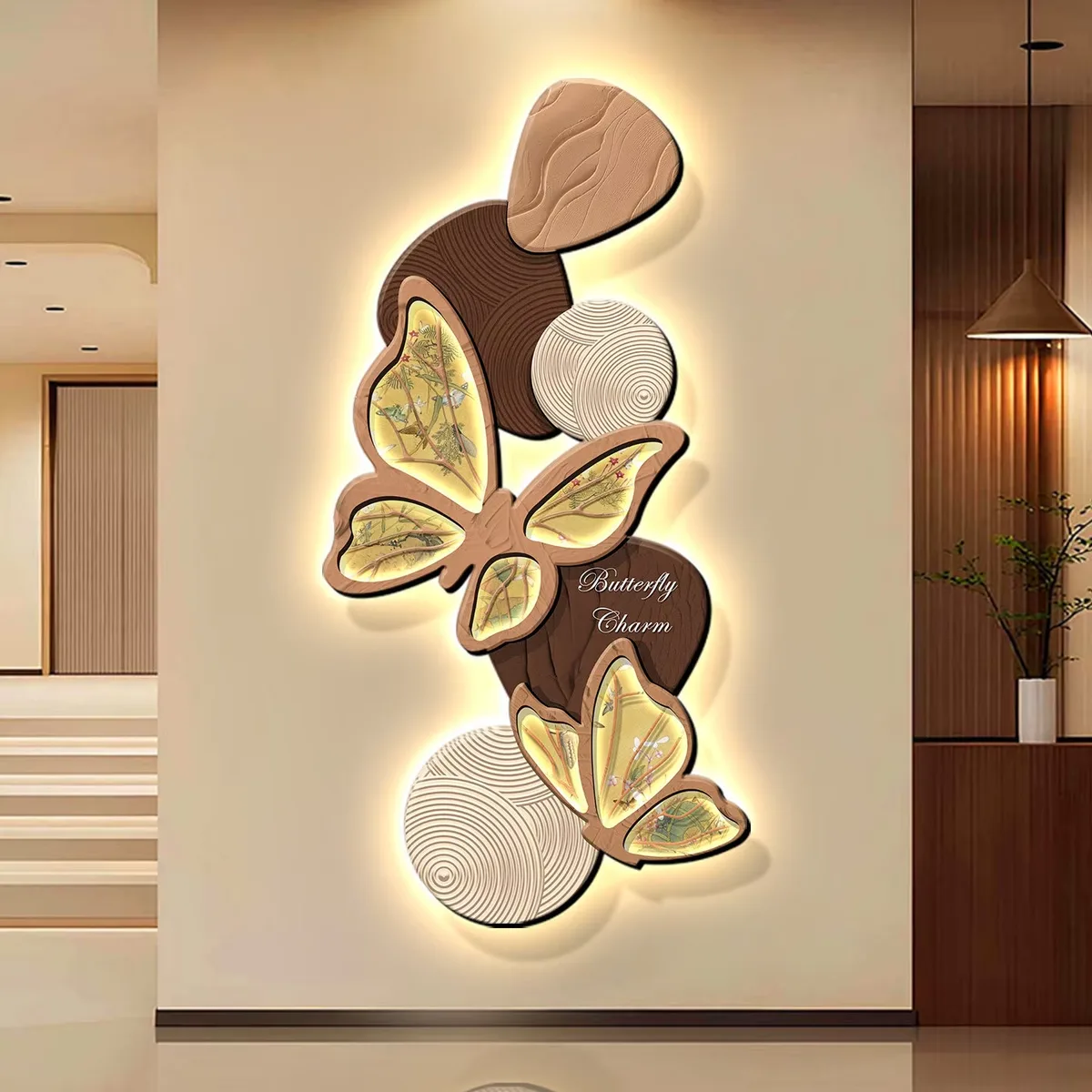 Creamy Style Butterfly Entrance Hall Art Home Decor Painting Corridor Background Wall Crystal Porcelain Painting