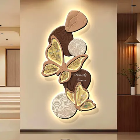Creamy Style Butterfly Entrance Hall Art Home Decor Painting Corridor Background Wall Crystal Porcelain Painting