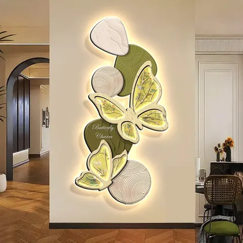 Creamy Style Butterfly Entrance Hall Art Home Decor Painting Corridor Background Wall Crystal Porcelain Painting
