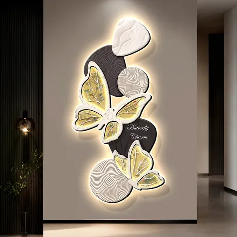 Creamy Style Butterfly Entrance Hall Art Home Decor Painting Corridor Background Wall Crystal Porcelain Painting
