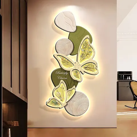 Creamy Style Butterfly Entrance Hall Art Home Decor Painting Corridor Background Wall Crystal Porcelain Painting