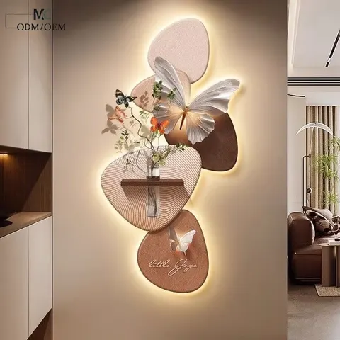 Creamy Style Butterfly Entrance Hall Home Furnishings Decor Paintings Hydroponic Plants Corridor Background Wall LED Painting